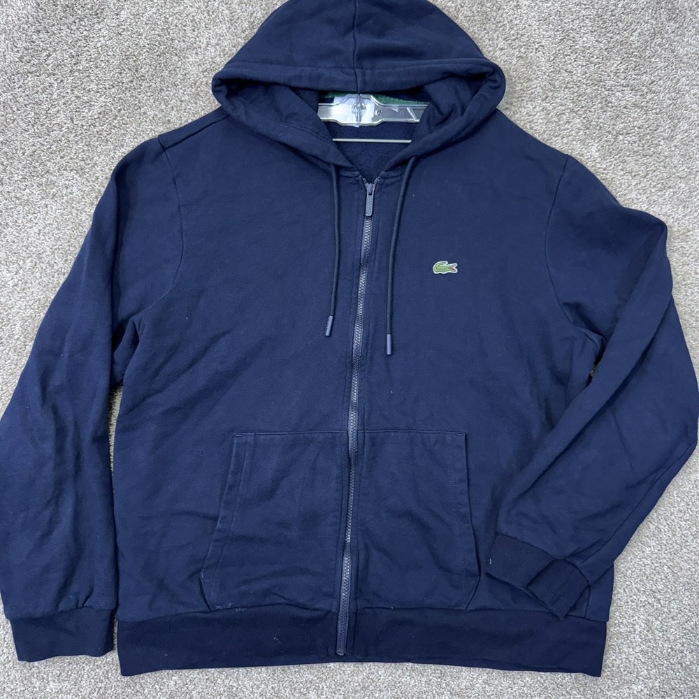 Lacoste Hoodie Mens XXL Classic Fit Navy Blue Full Zip Embroidered Logo EUC